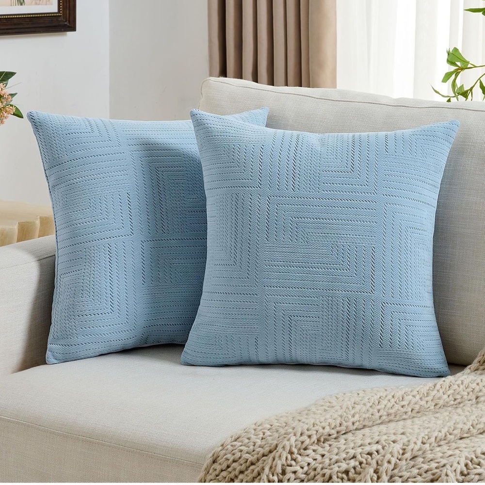 FUTEI Blue Decorative Throw Pillow Covers 20x20 Inch Set of 2,Soft Cozy Chenille